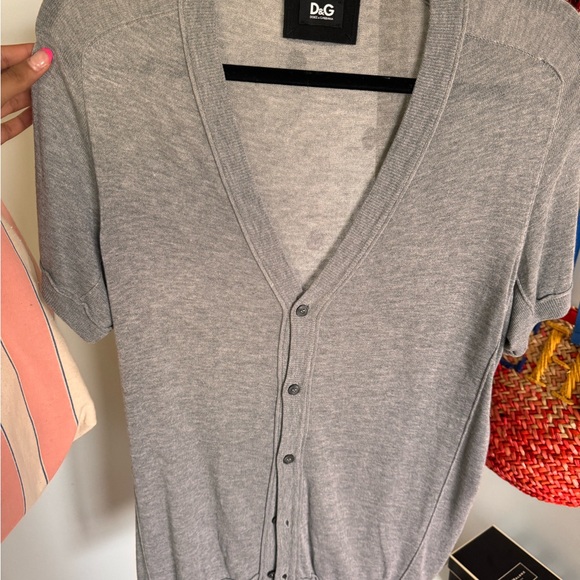 D&G Gray Cardigan Sweater with Ribbed Cuffs